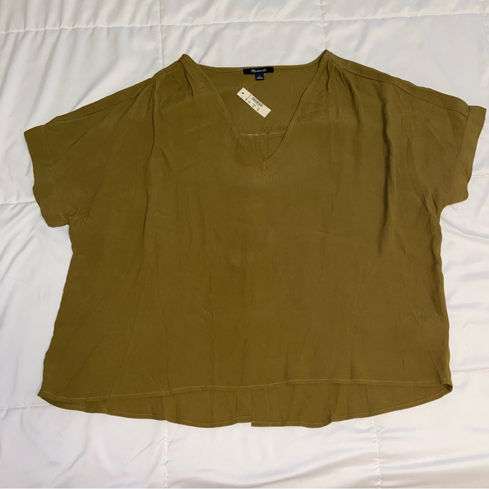Courier Button-Back Shirt in Tan Brown Olive NWT Large